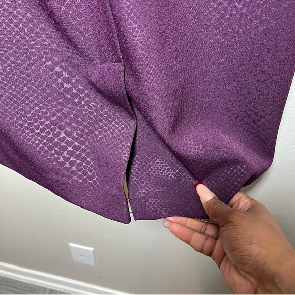 Adrianna Papell Women Dress 10 Purple Snakeskin Embossed Sliming Ruched Cocktail - Picture 9 of 14